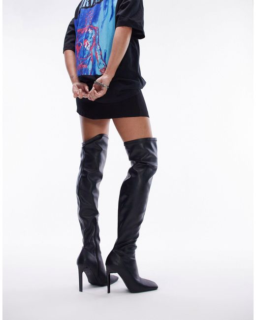 Wide fit - mollie - stivali a calza sopra il ginocchio con tacco a pianta larga neri di TOPSHOP in Blue