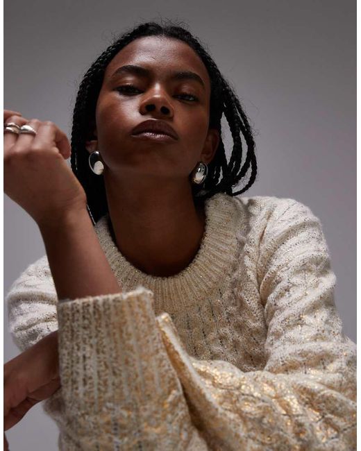 TOPSHOP Gebreide Ruimvallende Trui Met Kabels in het Gray