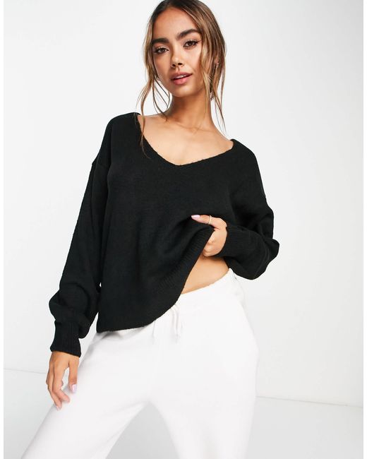 Y.A.S Black Y.a.s. Emmy Deep V Neck Soft Knit Jumper