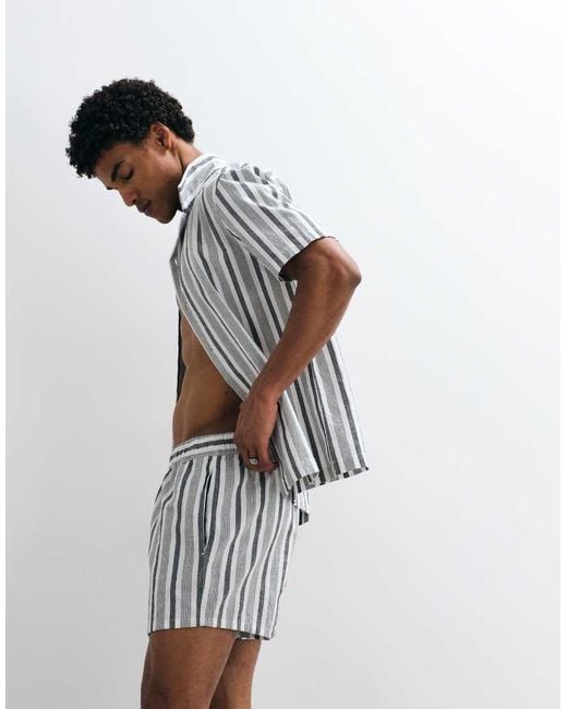 ASOS White Short Length Linen Look Stripe Shorts for men