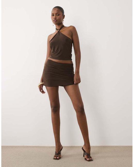 Missy Empire Brown Double Sculpted Slinky Bead Front Halterneck Top Co-ord