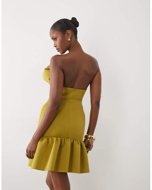 ASOS Green Structured Mini Dress With Scrunched Bardot