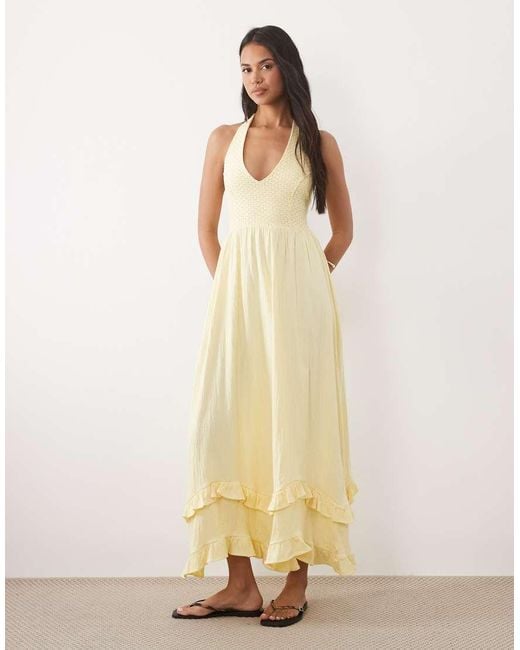 ASOS Natural Crochet Halter Tiered Midi Dress