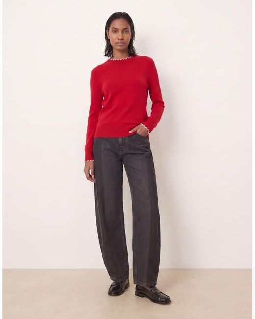 Threadbare Red Knitted Crew Neck Jumper With Contrast Neckline