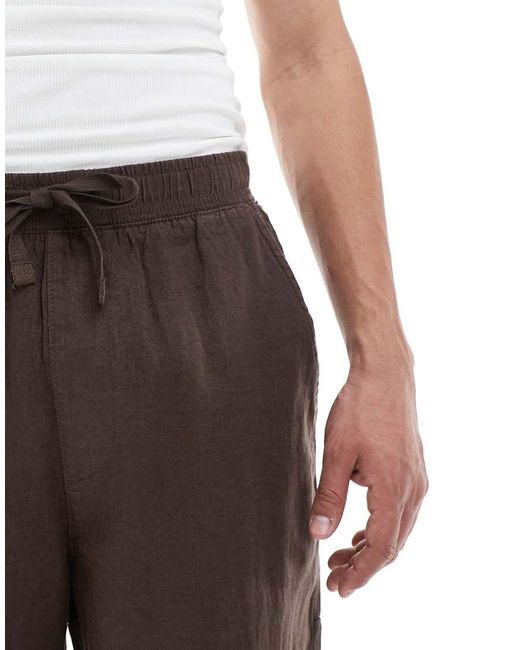 Pull&Bear White 100% Linen Wide Leg Pants for men