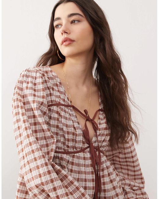 Reclaimed (vintage) Red Smock Top With Ruching Detail