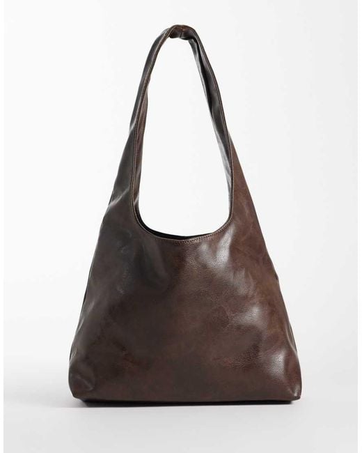 Kaiia Brown Exclusive Faux Leather Silver Studded Pocket Detail Shoulder Bag