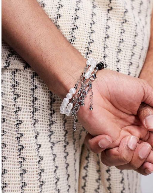 ASOS Metallic Festival Mixed Chain And Beaded 3 Pack Bracelet for men