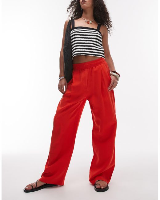 TOPSHOP Red Elasticated Waistband Tailo Trackie Pants