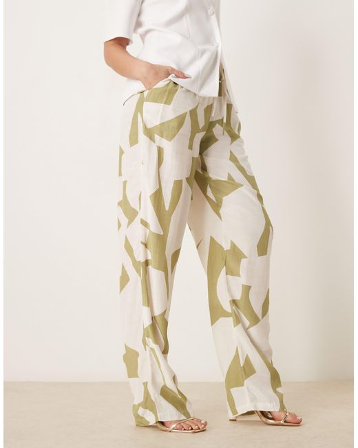 Pantalon ample à taille haute et imprimé géométrique - sauge Vila en coloris Natural