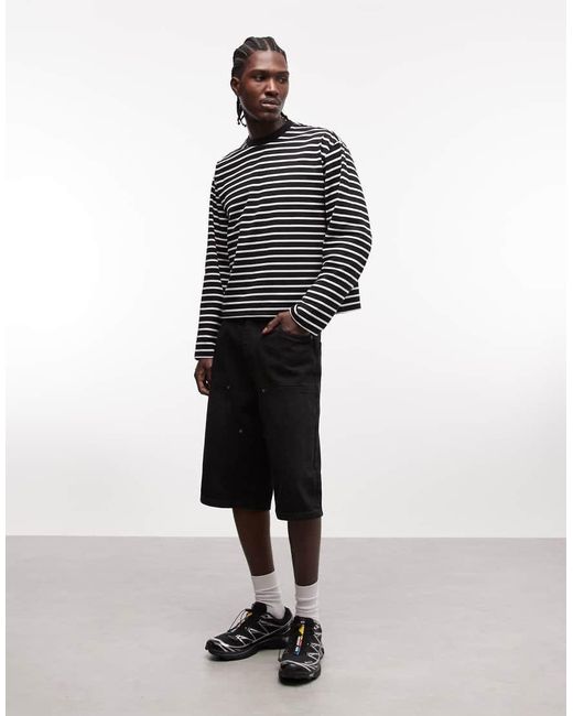 Collusion Black Heavyweight Stripe Long Sleeve Boxy Oversized T-shirt for men