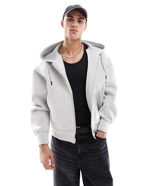 Pull&Bear Gray Heavyweight Premium Zip Through Hoodie for men