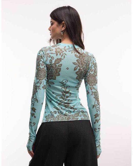 AFRM Blue Kaylee Mesh Crew Neck Long Sleeve Top