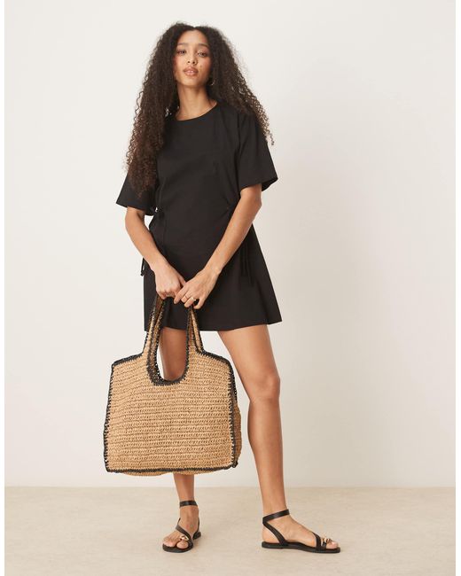 ASOS Natural Tie Side Cinched Waist Shirt Dress