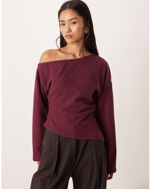 ASOS Red Supersoft Touch Off Shoulder Corset Waist Long Sleeve Top