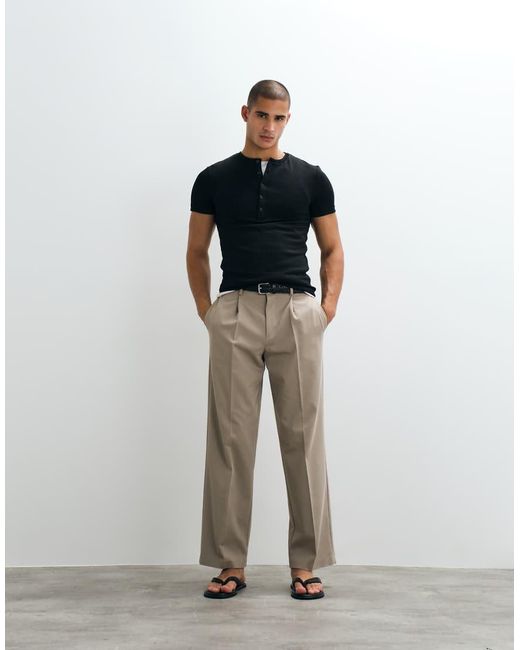 ASOS Black Heavyweight Muscle T-shirt With Henley Neck for men