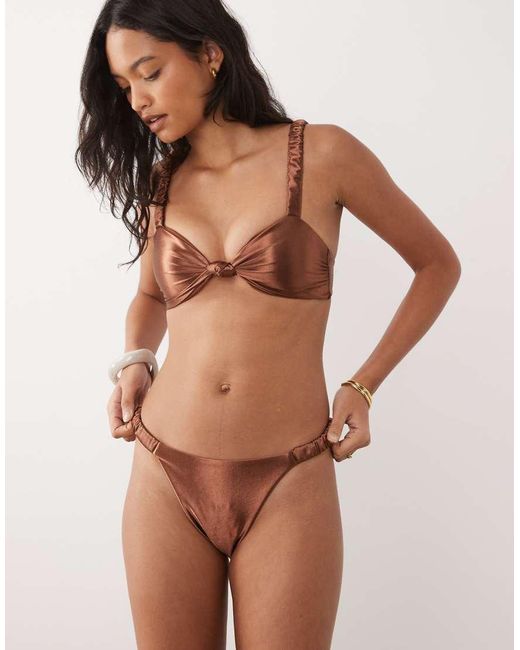 The Frolic Brown Exclusive Metallic High Leg Brazilian Bikini Bottom Co-ord