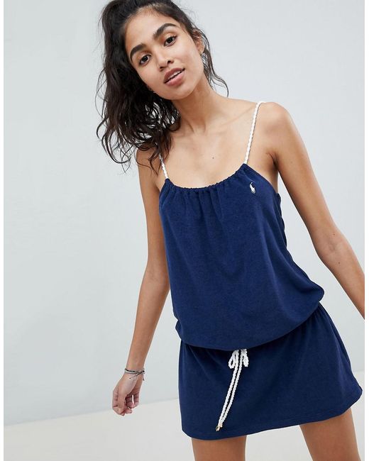 Terry Towelling Rope Dress in Navy 