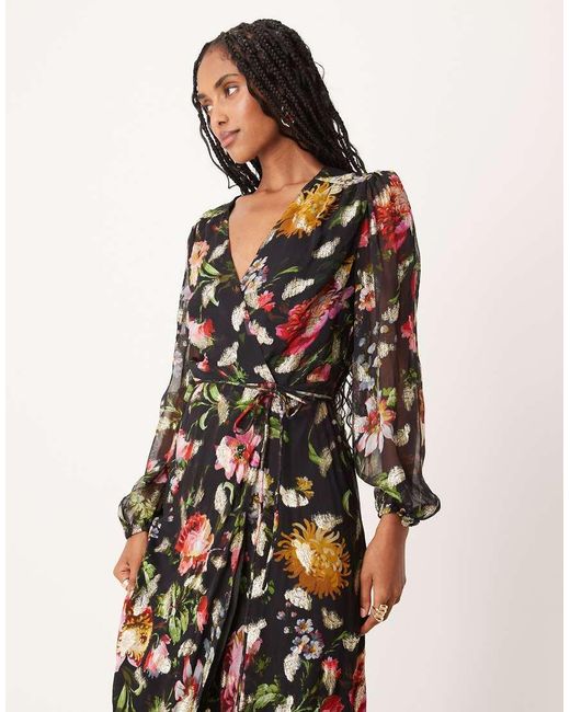 Hope & Ivy Natural Wrap Front Maxi Dress