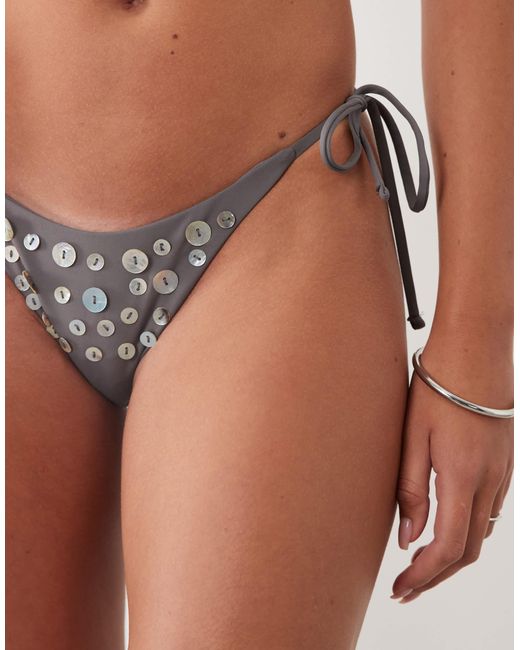 Mango Natural Button Embellished Tie Side Bikini Bottom