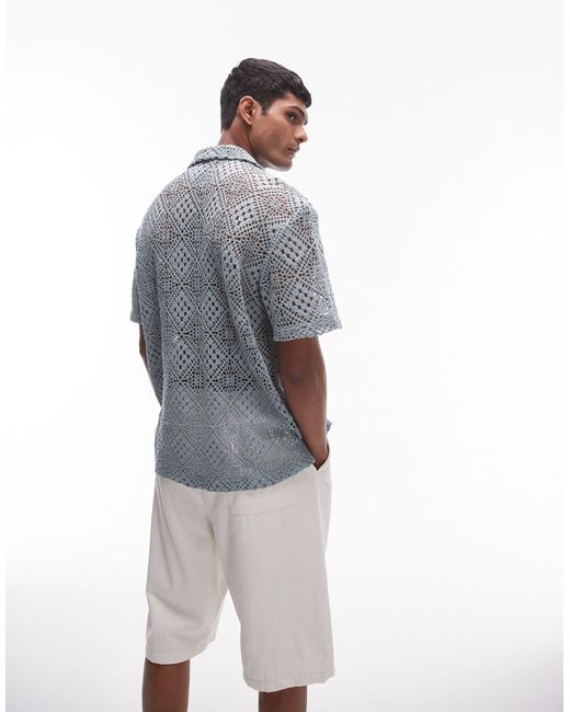 Topman – kurzärmliges hemd mit gehäkelter gitterstruktur in Gray für Herren