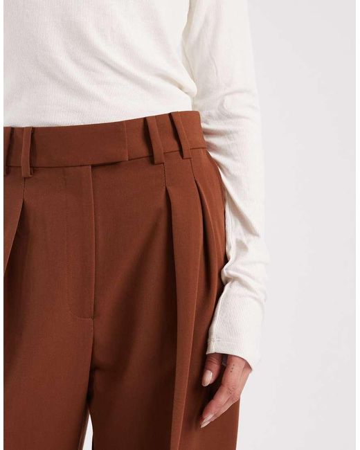 ASOS Brown Tailored Wide Leg Trousers With Pleat Detail