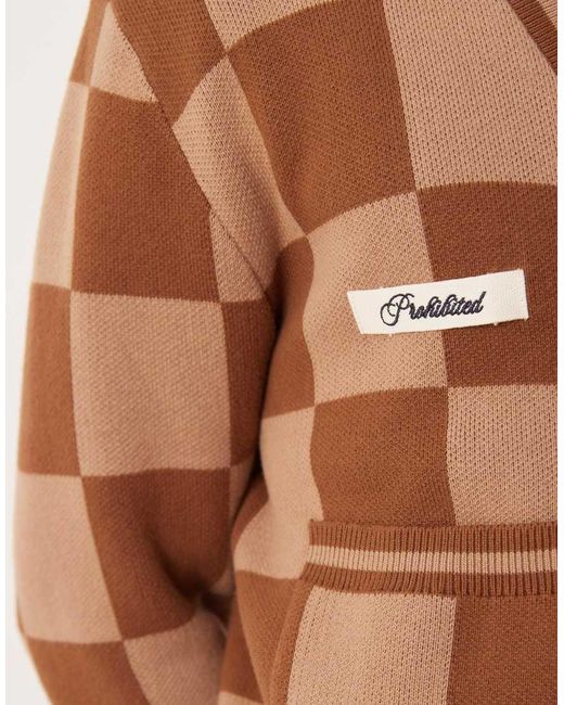 Prohibited Brown Checked Cardigan for men