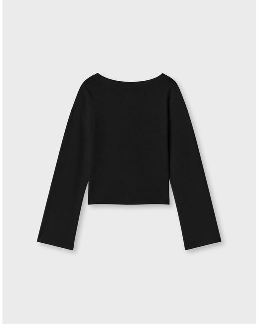 Stradivarius Black V-neck Kimono Sleeve T-shirt