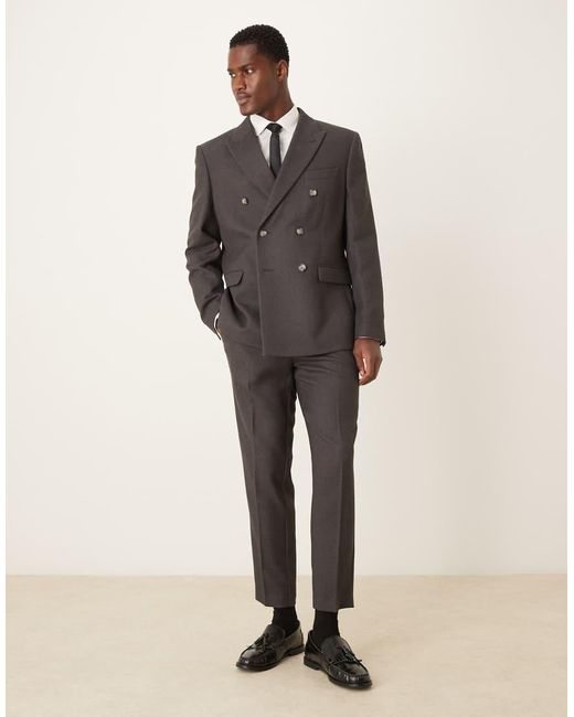ASOS Gray Brushed Twill Regular Double Breasted Suit Jacket for men
