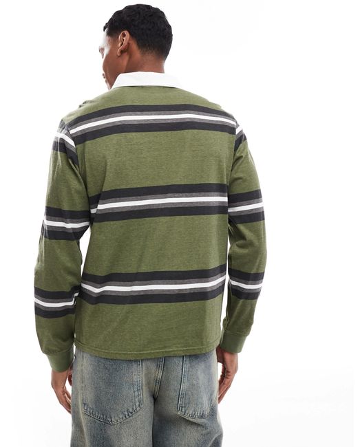 Another Influence – gestreiftes, langärmliges polohemd in Green für Herren