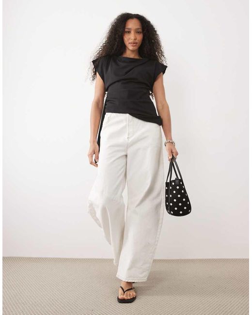 ASOS Black Slash Neck Wrap Waist Top