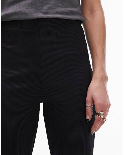 TOPSHOP Black Skinny Rib Flare Pants