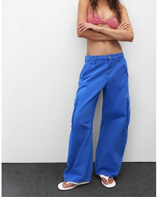 Pull&Bear Blue Balloon Fit Cargo Trousers