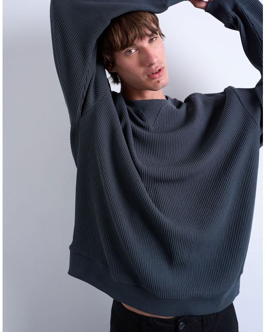 Topman Blue Oversized Fit Ottoman Crew Sweatshirt for men