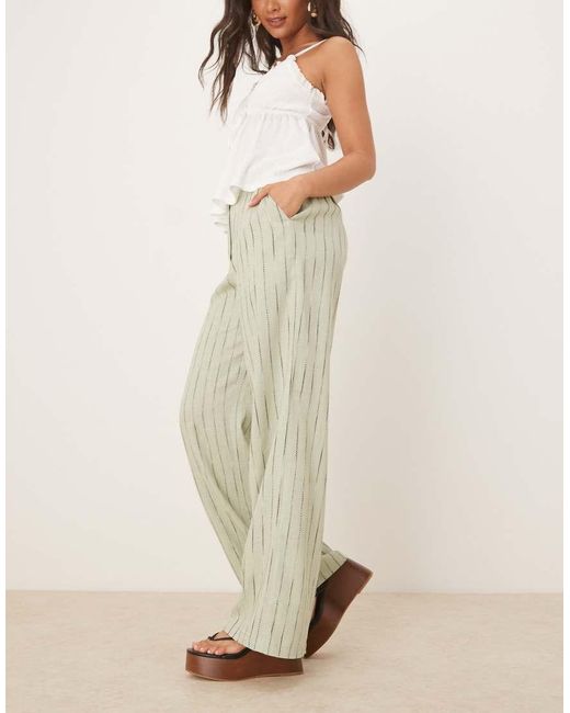 Pantalones Verde Salvia A Rayas Onduladas De Pernera Recta Holgada De Mezcla De Lino De ASOS de color Natural