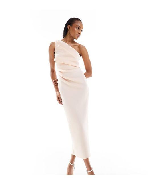 Vestido Midi Asimétrico Y Plisado De Asos Design Tall-Beis Neutro ASOS de color White