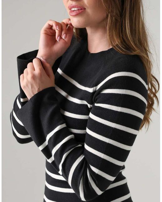 French Connection Gray Cosy Striped Midi Dress With Bell Sleeves