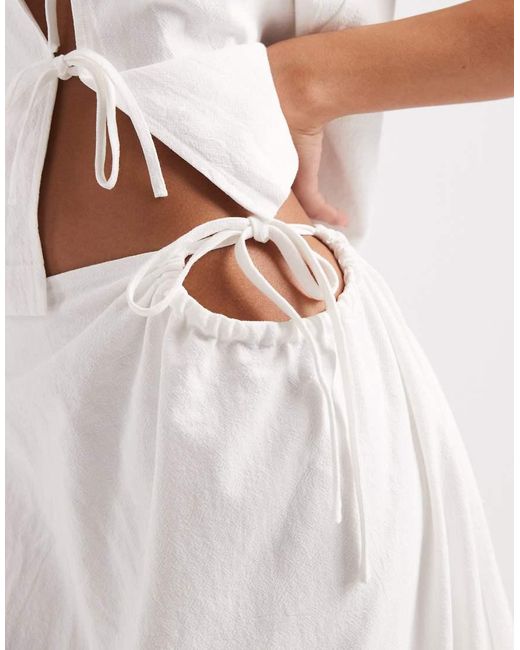 4th & Reckless White Cotton Tie Side Detail Beach Maxi Skirt Co-Ord