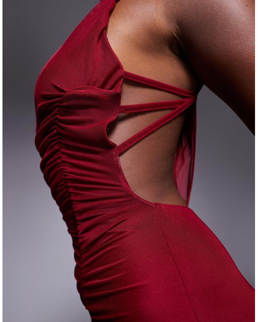 ASOS Red – gerafftes netzstoff-maxikleid