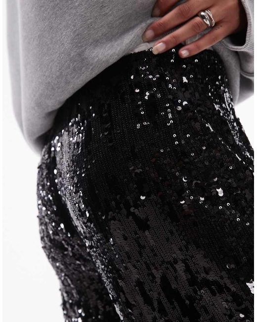 Pantalones Negros De Pernera Ancha De Lentejuelas De TOPSHOP de color White