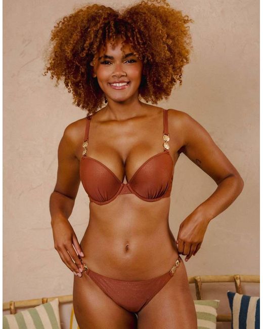 Wolf & Whistle Brown Morgan Glitter Mix & Match Fuller Bust Plunge Bikini Top