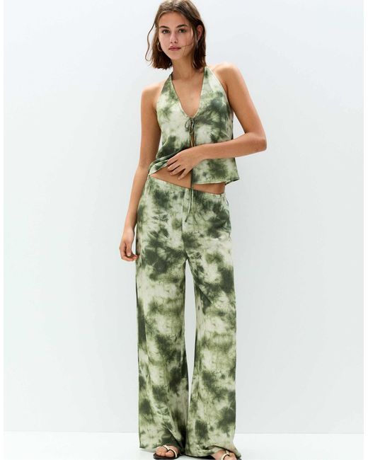 Pantalon fluide imprimé Pull&Bear en coloris Green