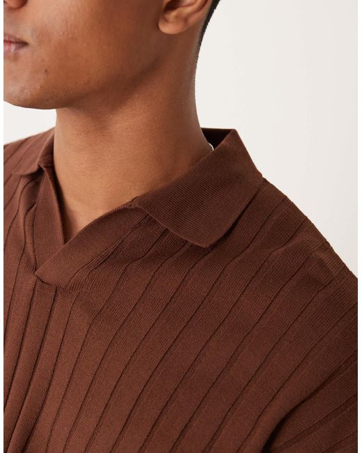 ASOS – langärmliges, geripptes strick-polohemd in Brown für Herren
