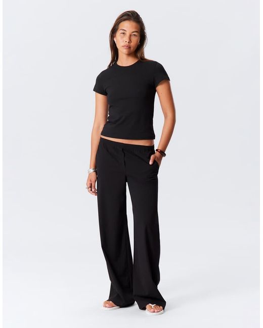 Weekday Black Kelly Elasticated Waist Wide Leg Trousers
