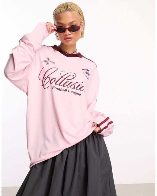 Collusion Pink Oversized Long Sleeve Football Shirt