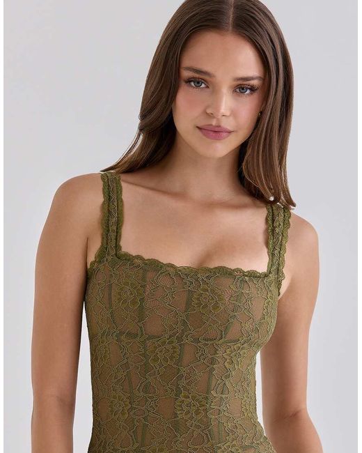 House Of Cb Green Aureliana Lace Scallop Trim Maxi Dress