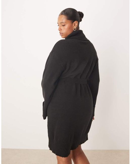 Vila Curve Black Tie Waist High Neck Knitted Mini Dress