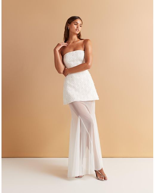 ASOS Natural Cutwork Embellished Structured Maxi Dress With Sheer Full Skirt