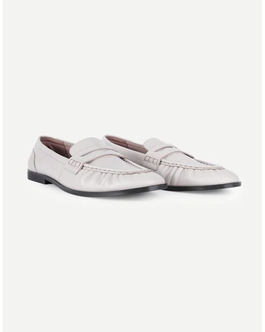 OFF THE HOOK White Sienna Real Leather Loafers With Ruched Detail