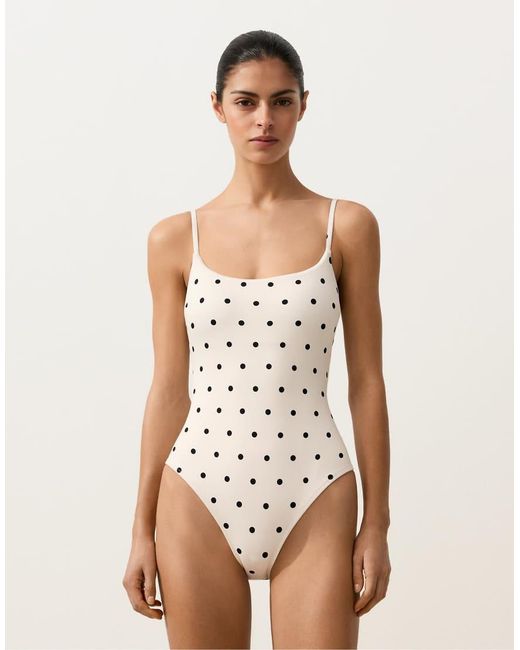 Oysho Natural Piqué Polka Dot Triangle Swimsuit
